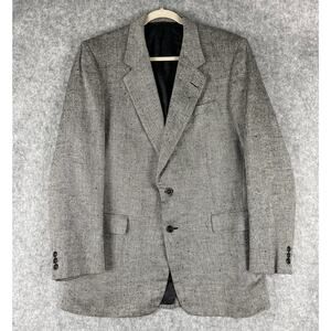 Hickey Freeman Silk Blazer Sport Coat Mens 42L Gray Tweed Herringbone Boardroom